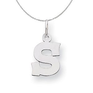 Silver, Amanda Collection Small Block Style Initial S Necklace - 20 In